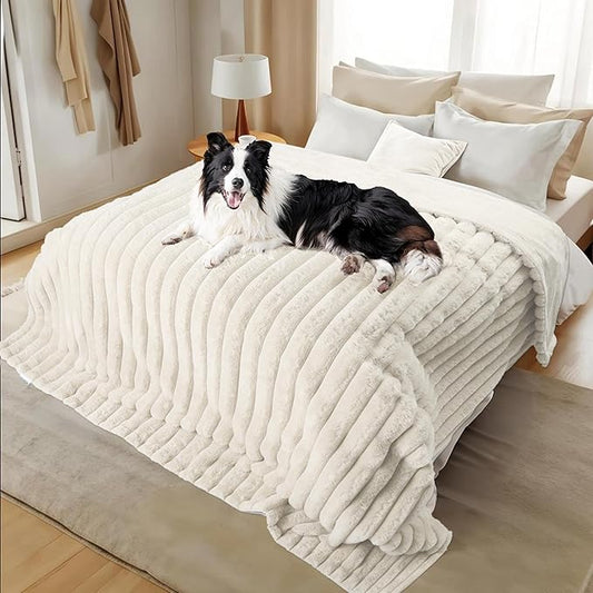 Waterproof Pet Blanket for Large Dogs & Cats - Reversible Calming Plush, Washable Furniture Cover for Couch, Bed, Car Seat, Blocks Leaks, Stains & Pet Fur (Cream, 50"x60")