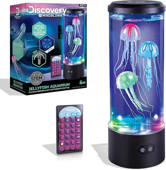 Discovery™ Jellyfish Aquarium Lamp – Color‑Morphing LED Bedroom Night Light with Remote| 15 Light Options| Lifelike Floating Jellyfish| Educational Learning Gift| Ages 8+