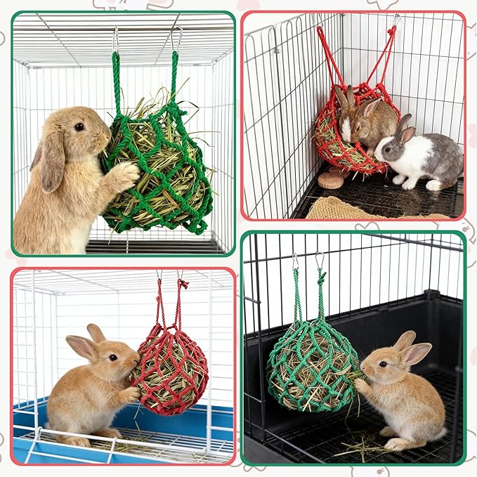 2Pcs Rabbit Hay Feeder Mesh Bags 13.5x11 Inch High-Capacity Hanging Bunny Hay Feeder for Guinea Pig Hamster Chinchilla Gerbils Small Pets and Animals Cage Accessories Supplies