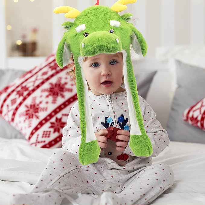 Bubblepompom Animal Hat with Ears Moving Jumping Pop Up Beating Hat Plush Holiday Cosplay Dress Up Funny Gift for Kids