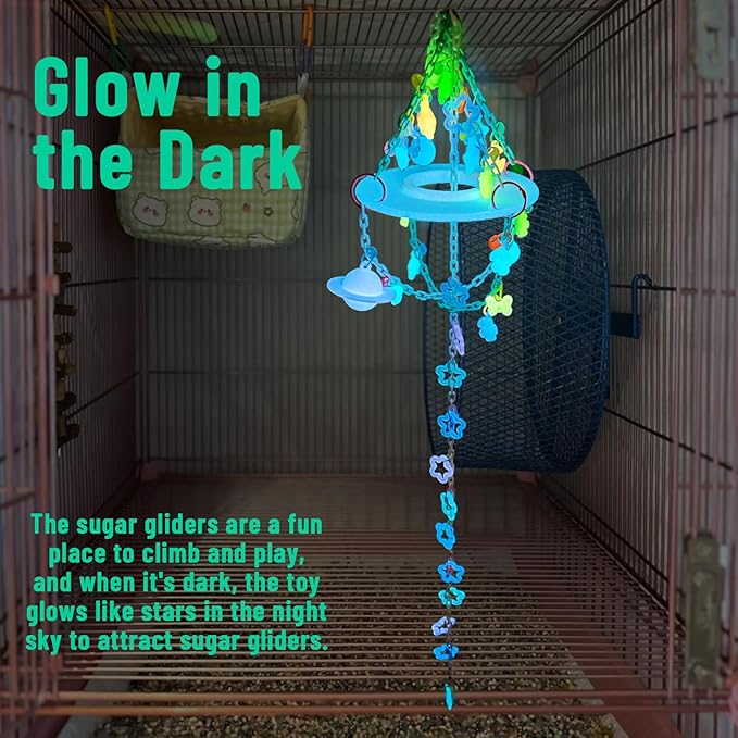 c,Glow in The Dark Sugar Glider Planet Moon Space Platform Toy,SugarGlider Hanging Climbing Toys,Sugar Glider Hamster Rats Toys,for Climbing,Exercising,Sugar Glider Cage Accessories