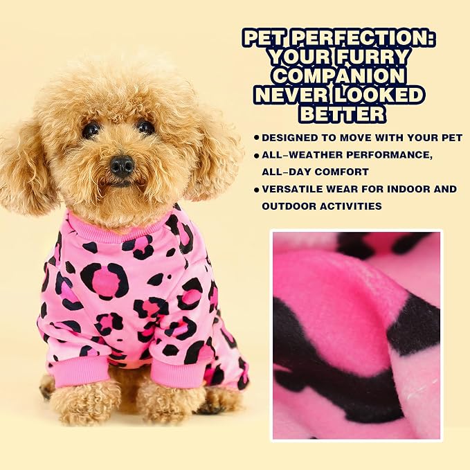 Paiaite Dog Pajamas Onesie: Comfortable Four-Legged Apparel for Small, Medium, & Large Dogs, Polyester Material for Comfort, Wrinkle Resistance, Moisture Wicking, and Stretchiness Pink Leopard XS