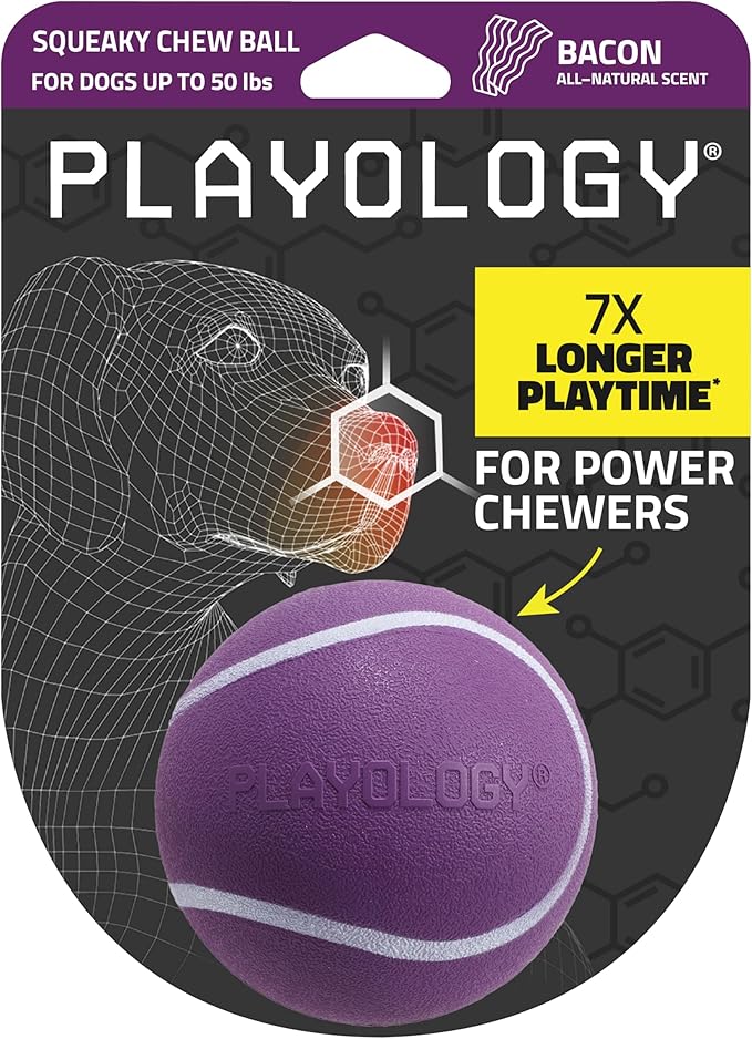 Playology Dog Toys | Squeaky Chew Ball for Dogs | Bacon Scented Medium Dog Ball | Bouncy Floating Chew Toys for Fetch