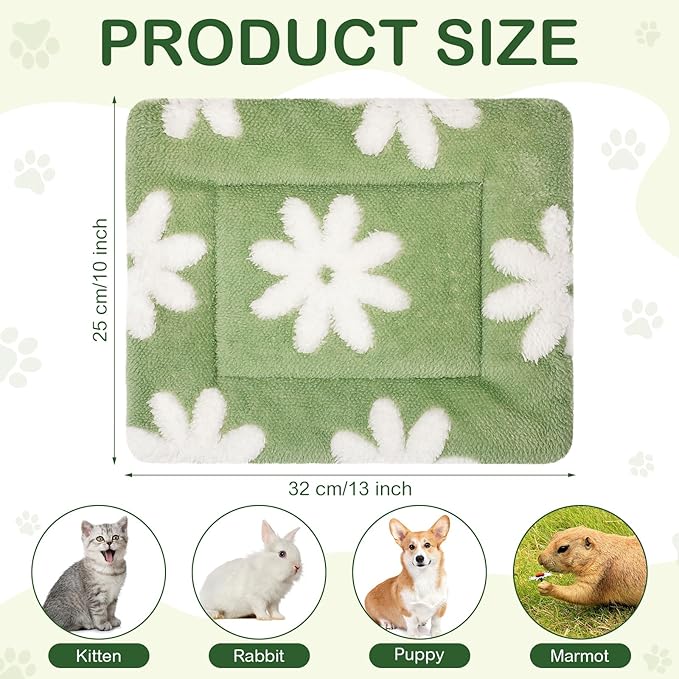 Haull 4 Pcs Waterproof Guinea Pig Bedding Guinea Pig Bed Plush Cage Liners Soft Rabbit Dog Crate Pad Cat Mat Reversible Cozy Animal Pee Pad Hamster Bunny Mat Accessory (White Flowes,13 x 10 Inch)