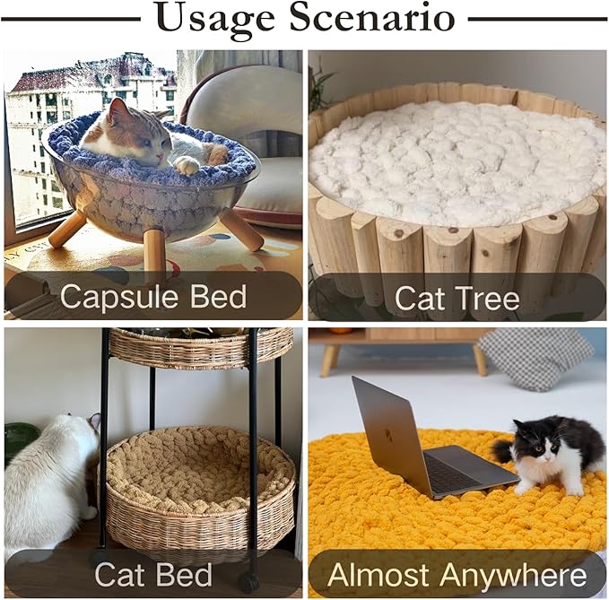 Cat Self-Warming Knitted Bed Mat, Extra-Soft Warm Round Washable Pads Cushions for Indoor Kittens & Kitty Small Pets Cat Trees (Yellow,Medium)
