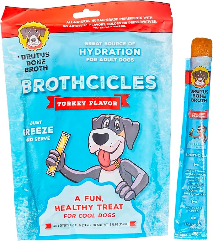 Brutus Brothcicles Frozen Dog Treats - Turkey Flavor Dog Popsicle Snack, Hydrating Frozen Enrichment Treat with Superfoods,12 Fl Oz Pack of 1 (2 oz per Stick)