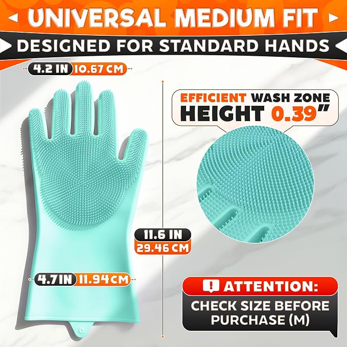 ALPENKOK Silicone Dishwashing Gloves with Scrubber – Non-Slip Silicone Gloves for Washing Dishes | Household Use