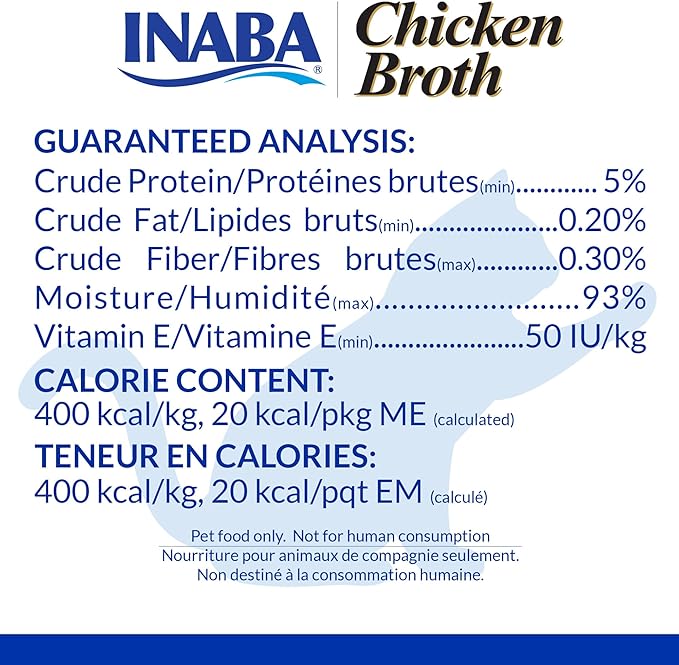 INABA Chicken Broth, Side Dish/Topper for Cats with Vitamin E, 1.76 Ounce Pouch, 8 Pouches Total, Chicken Recipe