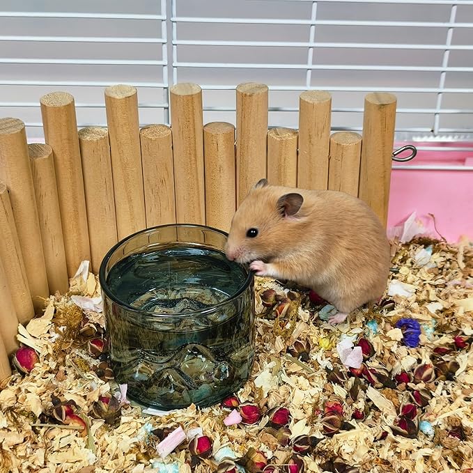 2 Pcs Hamster Feeding & Water Bowls, Glass Hamster Water Bottle Rat Food Bowl Anti Turning Small Animal Bowls for Gerbils Mice Rats (Grey)