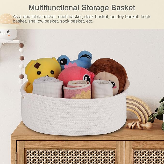 Small Woven Basket with Gift Bags and Ribbons, Empty Baby Gift Baskets for Kids Women Men, Shelf Storage, Small Cat Dog Pet Toy Boxes, 13”x 9”x 5.5”, White