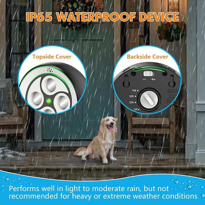 New Anti Barking Device for Dogs, Rechargeable Dog Barking Deterrent up to 75ft with Remote , Variable Ultra Frequency/6 Modes/IP65 Waterproof Dog Silencer Stop Neighbors‘ Dog from Barking (Black)
