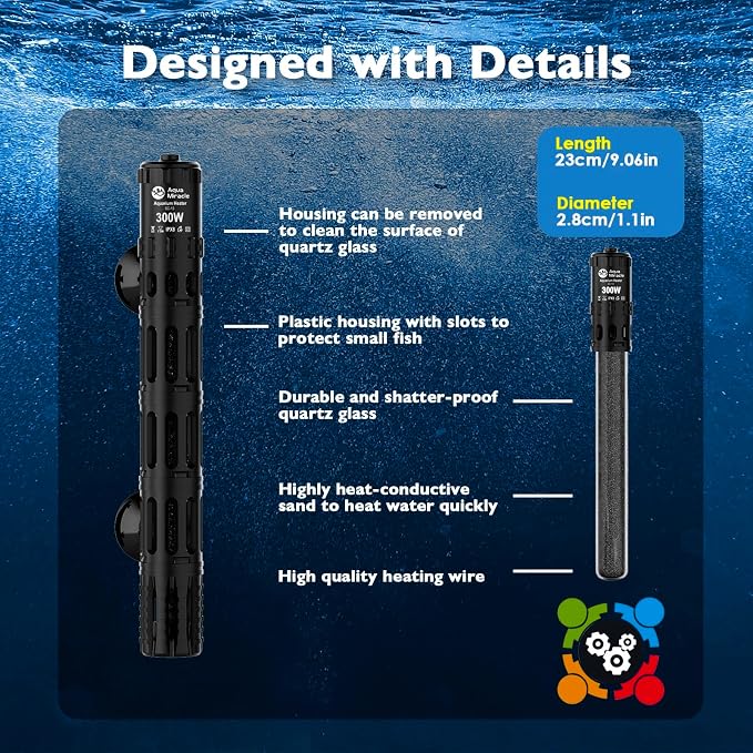 AquaMiracle Submersible Aquarium Heaters, 300W Fish Tank Heater with LED Digital Temp Display, Dry-Run Auto Power-Off & Overheat Protection, for Freshwater and Saltwater Tanks (40-75 Gal)