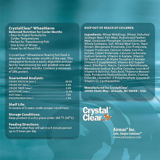 CrystalClear WheatGerm Fish Food—Protein-Rich Floating Pellets for Cold Freshwater Ponds, Ideal in Cooler Spring & Fall Seasons - 4.4 Pound Bucket
