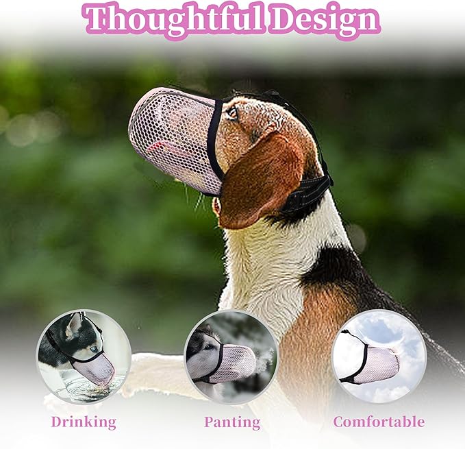Dog Muzzle, Breathable Soft for Medium to Large Dogs to Anti & Prevent Barking Biting Chewing, Reflective & Adjustable Basket Muzzle with Air Mesh for Beagle Pink L