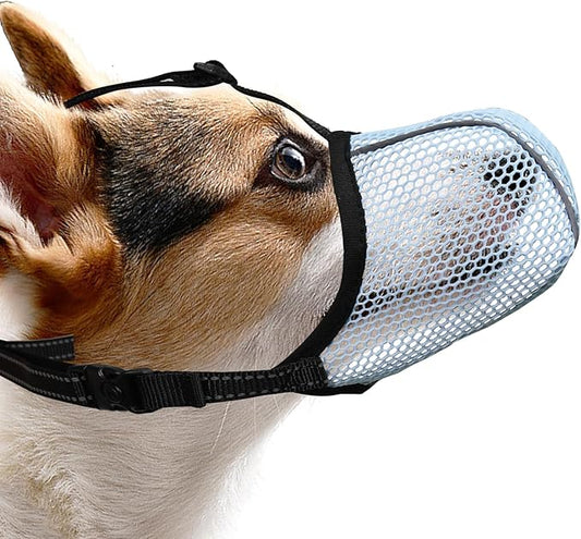 Dog Muzzle, Breathable Soft for Small Dogs to Anti & Prevent Barking Biting Chewing, Reflective & Adjustable Basket Muzzle with Air Mesh for Toy Poodles Blue S