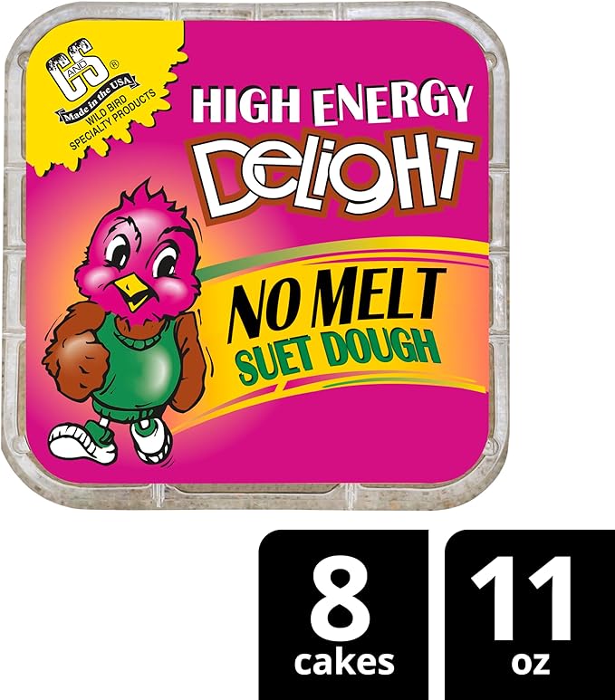 C&S High Energy Delight No Melt Suet Dough, Suet Cakes for Wild Birds Including Woodpeckers, Nuthatches, Chickadees and More, Pack of 8