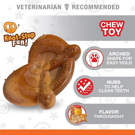 Nylabone Pretzel Power Chew Toy for Dogs, Dog Toys for Aggressive Chewers, Bacon & Peanut Butter Flavor, X-Large Dogs - 50+ lbs, 1 Count