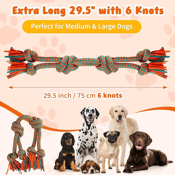 Interactive Dog Rope Toy for Large & Medium Dogs – Durable Tug of War Toy for Training, Boredom Relief & Teeth Cleaning, Safe Ultra-Fiber Chew Toy for Daily Play (Large)