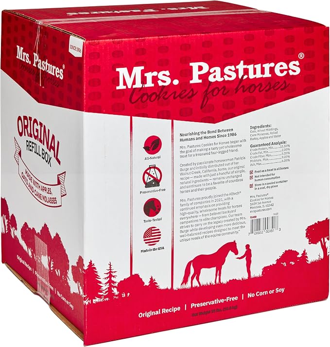 Mrs Pastures Cookies and Treats for Horses - Premium Horse Treats - Made with Apples, Oats, and Rolled Barley - Preservative Free - All Natural Ingredients - No Corn or Soy (35lb Refill Box)