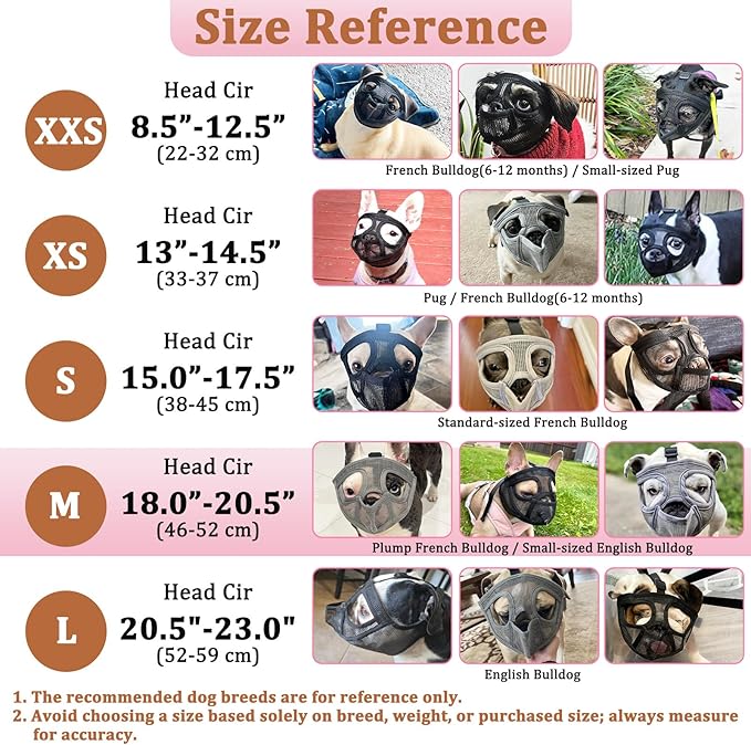 Mayerzon Short Snout Dog Muzzle for French Bulldog with Full Pant Design to Prevent Eating Biting, Soft Mesh Dog Muzzle for Shih Tzu Pug English Bulldog for Grooming Walking, Allow to Drink and Feed