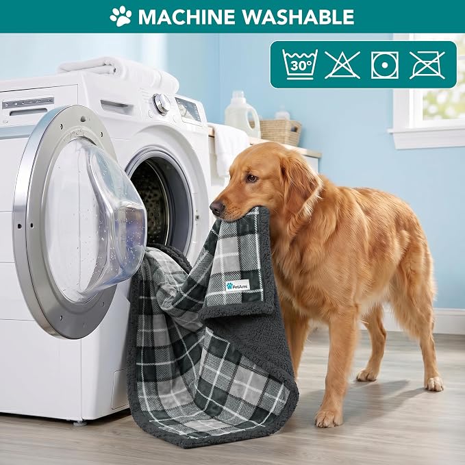 PetAmi Dog Blanket for Medium Large Dogs and Pets, Soft Sherpa Fleece Pet Blanket for Cats Puppies, Reversible Plush Couch Cover Protector Sofa Bed Car Seat, Machine Washable, 80x60, Plaid Dark Gray