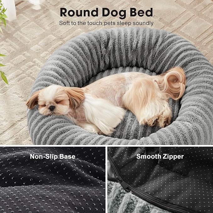 MIXJOY Dog Bed Medium Size Dogs, Washable Medium Dogs Bed with Removable Cover, Cozy Donut Dog Ded Fluffy Plush Faux Fur Pet Bed with Anti-Slip Bottom, 30"x30"x8", Grey