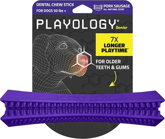 Playology Dog Toys | Dental Chew Stick for Large Senior Dogs | Pork Sausage Scented Jumbo Toy | Dog Chew Toy for Healthy Teeth and Gums
