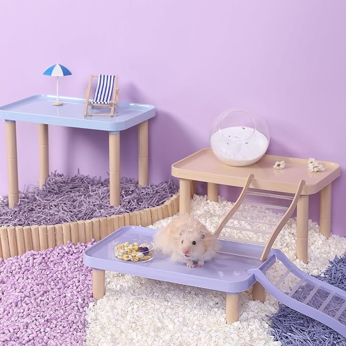Hamster Platform - Cage Accessories and Play Decor for Dwarf Syrian Hamsters, Gerbils, Mice, Degus, and Other Small Pets (W9.8×L5.9×H3.5-6.1'', Purple)