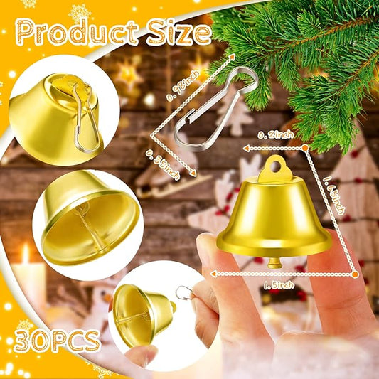 Gejoy 30 Pieces Craft Small Brass Bells for Crafts Mini Vintage Bells with Spring Hooks Tiny for Hanging Wind Chimes Making Dog Training Doorbell Wedding Decor, 1.65 x 1.5 Inch (Gold)