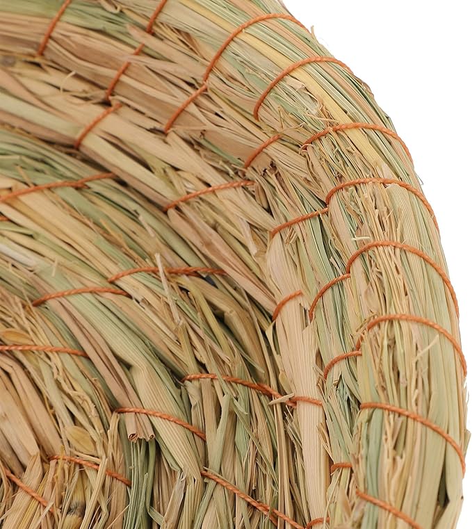 2pcs Woven Straw Pet House with Flat Bottom, Natural Handwoven Small Animal Shelter for Hamsters, Rabbits, Guinea Pigs, Ferrets – Cozy Warm Chewing Bed for Indoor Pet Cages