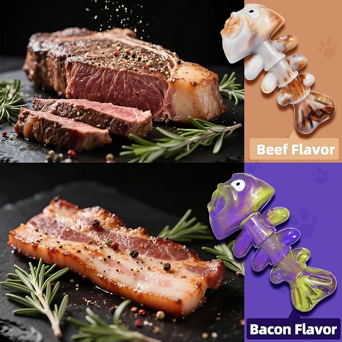 Dog Chew Toy Durable and Indestructible,Fishbone ShapeDog Chew Bones for MiddleLarge Dogs, Bacon Flavored, Keeps Dogs Busy Purple