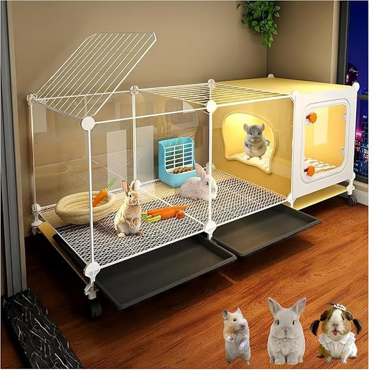 Luxury Villa Rabbit cage with Wheels, Guinea Pig cage, complimentary Food Bowl, Bed. Suitable for Hamsters, Chinchillas, Squirrels, Hedgehogs, Ferrets, Cats，Mouse (41.4" Lx 17.7" Wx17.7 H)