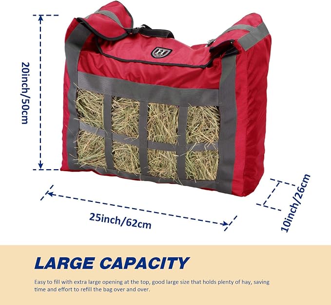 Harrison Howard Premium Durable Slow Feed Horse Hay Bags Oxford Cloth Heavy Duty Large Capacity Horse Feeding Bag-Scarlet Red