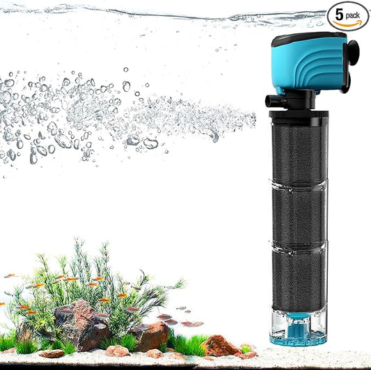 Submersible Aquarium Filter, Upgraded 100-300 Gallon Fish Tank Filter with Fish Guard, Internal Whisper Pump for Turtle Tank, Fresh/Saltwater, Check Valve, Debris Tray,15-Inch