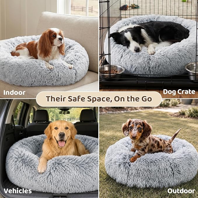 JOLLYVOGUE Dog Beds Large Sized Dog, Calming Anti-Anxiety Dog Bed, Fluffy Donut Cushion for Extra Large Pets (45")