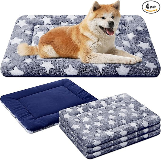 VitalCozy 4 Pcs Dog Crate Pads, Ultra Soft Warm Washable Anti-Slip Kennel Bed Mat for Pets, Reversible, Replaceable, Cozy Cage Liner for Small Medium Large Dogs and Cats(20 x 30 x 1.6 Inch,Blue)