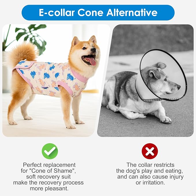 cyeollo Recovery Suit for Dogs Cats Surgery Suit Female Spay Soft Breathable Pet Onesie Bodysuit Male Dog Neuter, Small Dogs Surgical Recovery Shirt, Dinosaur, S