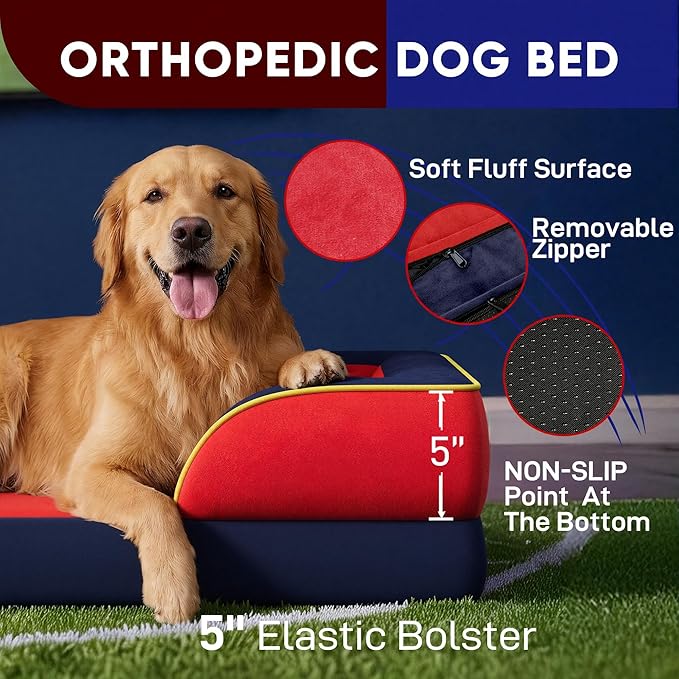Comfort Expression Orthopedic Dog Bed for Extra Large Dogs with Bolster | Waterproof Dog Couch Bed with Washable Cover & Non-Slip Bottom, Supportive Egg Crate Foam XL Pet Bed, 42x30 Inch