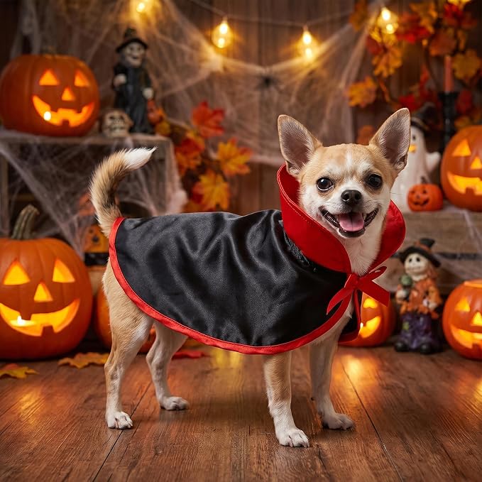 NAMSAN Cat Vampire Costume, Halloween Pet Dracula Cape for Cats Small Dogs Rabbits, Stand-Up Vampire Cloak Small Breed, Small Pets Halloween Cosplay Outfit Party Dress Up