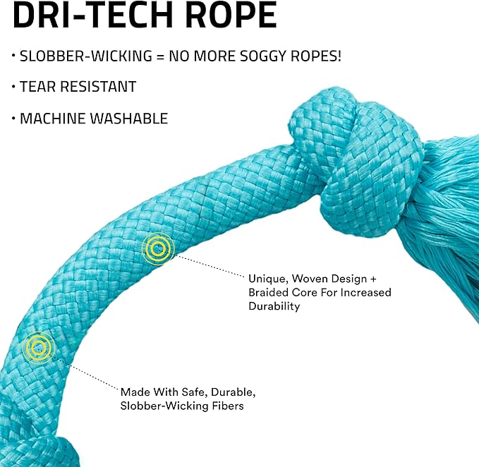 Playology Dog Toys | Dri-Tech Rope Tug of War Dog Toy for Tough Chewers | Peanut Butter Scented Medium Tug Rope Toys for Dogs