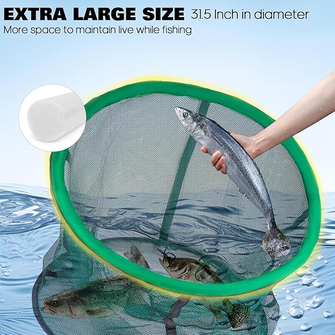 QualyQualy Floating Fish Basket 41/73 Gallons Extra Large for Live Caught, Fully Foldable Fishing Net Holder for Bait Live Well Collapsible Mesh Fishing Holder Cage