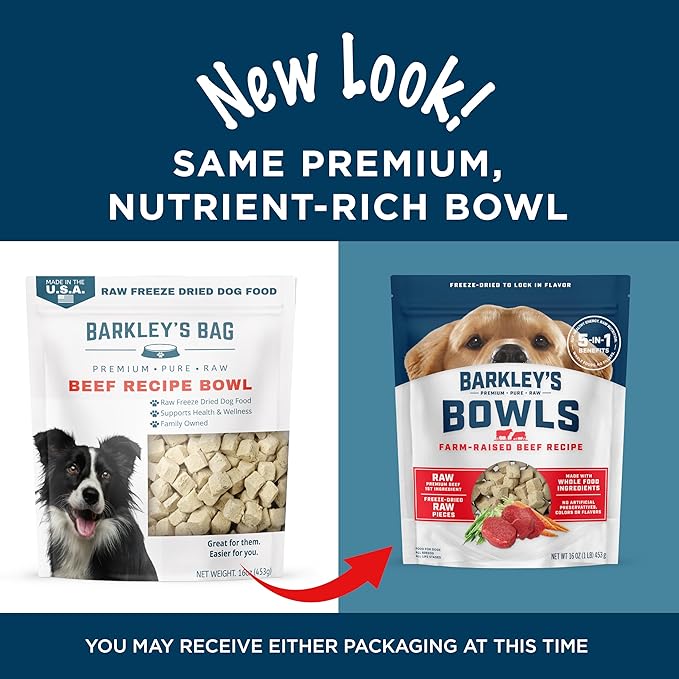 Barkley’s Bowls, Freeze-Dried Raw Beef Dog Food, Fresh Whole Food Ingredients with Farm-Raised Beef, Grain Free, High Protein for Balanced Nutrition, Dog Treats or Topper, 16 Oz Bag (6 Pack)