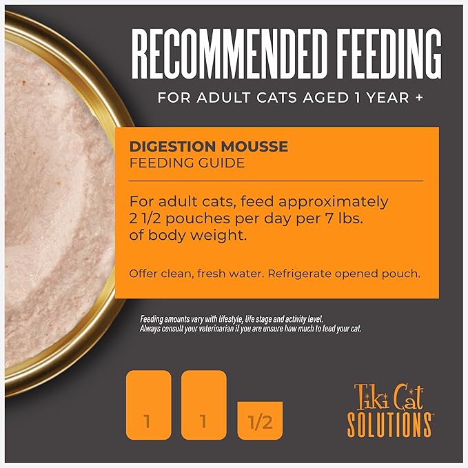 Tiki Cat Solutions Mousse Multipack, Wet Cat Food, Digestion, Chicken & Egg, 2.4 oz. Pouch (12 Count)