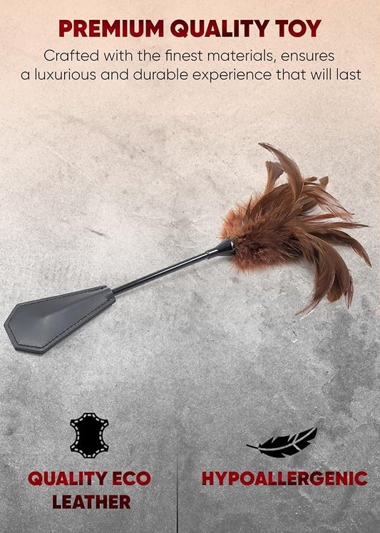Feather Tickler Teasers Stick, Faux Feather French Crop Stick 15" for Play Show, Brown