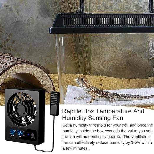 Cooling Fan - Digital Terrarium Airflow Controller, Quiet Habitat Ventilation Device with High Efficiency Wind Output, Smart Temperature Regulation Feature, Ideal for Geckos Turtles Frogs Enclosure Ma