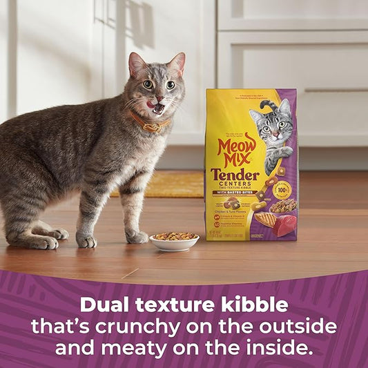 Meow Mix Tender Centers Basted Bites Chicken and Tuna Flavor, 3 Pound, Crunchy Outside Meaty Inside