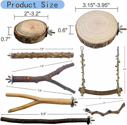 8PCS Natural Bird Perches for Cage, Parakeet Perches Set, Birds Toys, Natural Wood Perch for Small Birds Cages, Bird Cage Accessories, Parrot Stand for Cockatiels,Conure,Lovebird, Budgie Toys