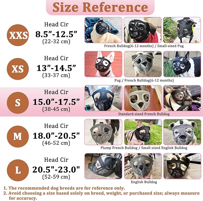 Mayerzon Short Snout Dog Muzzle for French Bulldog with Full Pant Design to Prevent Eating Biting, Soft Mesh Dog Muzzle for Shih Tzu Pug English Bulldog for Grooming Walking, Allow to Drink and Feed
