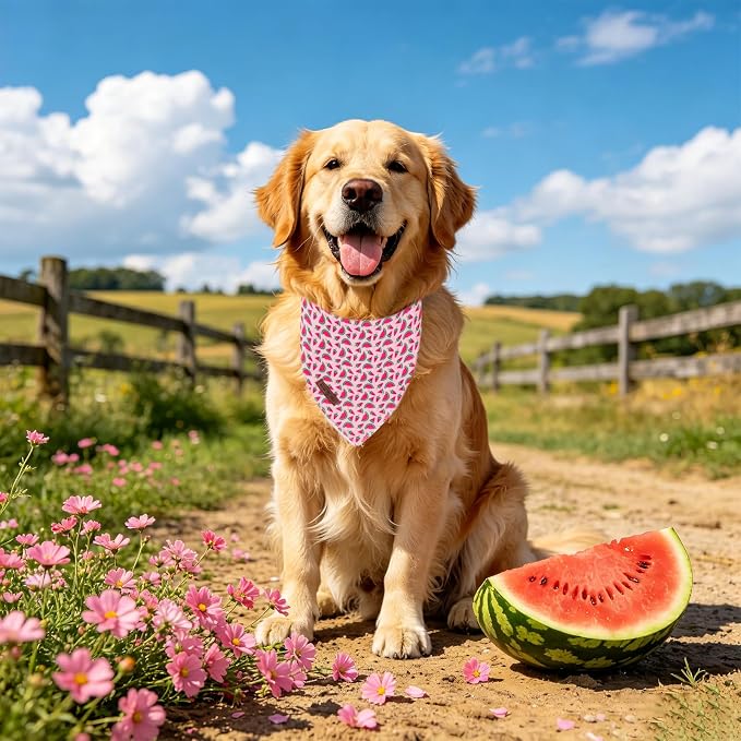Lionet Paws Summer Dog Bandana Washable Cotton Pink Handkerchief Scarf Triangle Watermelon Bandana for Small Medium Dogs Girl Female