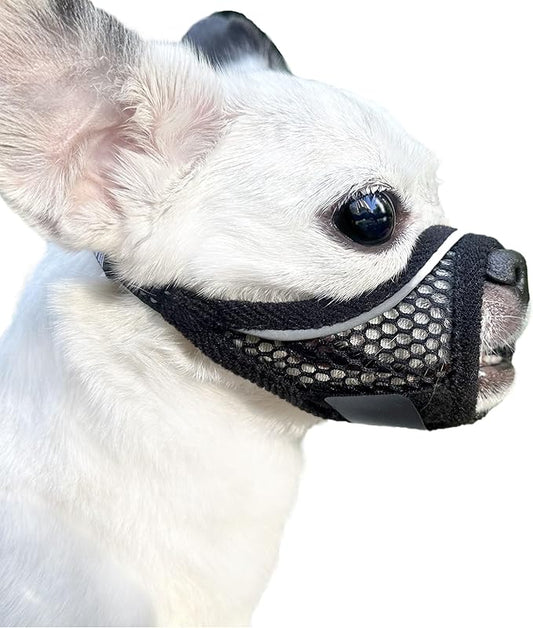 Dog Muzzle for Small Medium Large Dogs Breathable Adjustable, Puppy Mouth Guard, Soft Air Mesh Muzzle for Grooming Vet Visits, Prevent Biting Fierce Barking (Deep-Black, M)